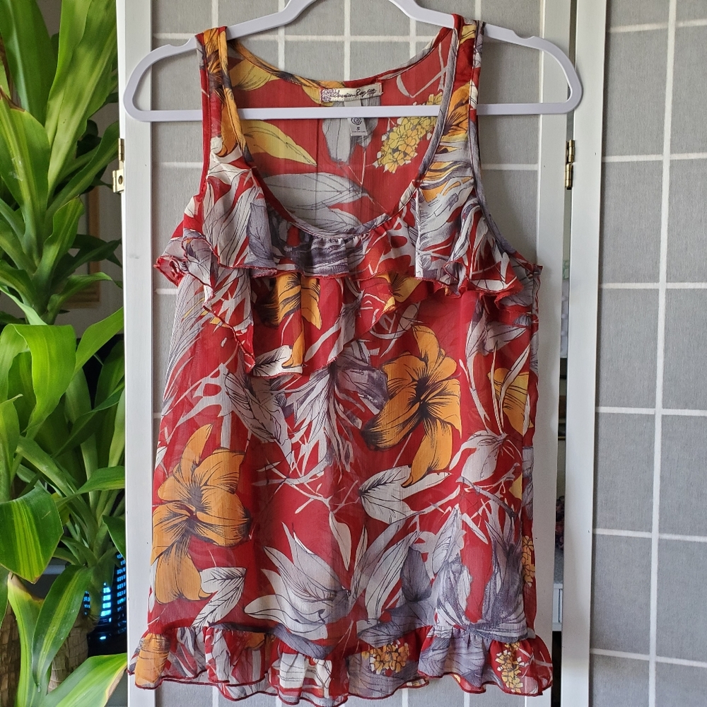 American Rag Floral Ruffled Blouse Size S - Picture 2 of 5